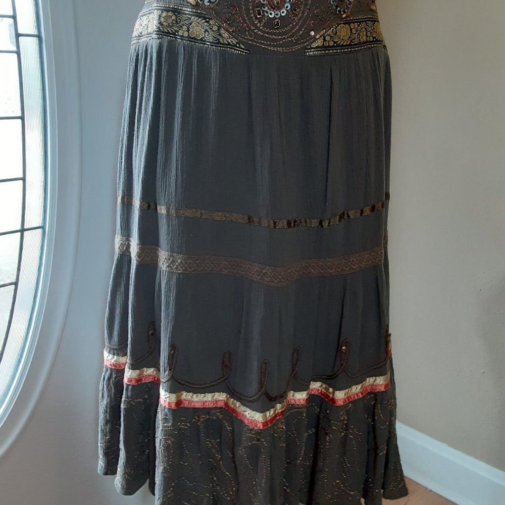 Retro (R)ELATIVITY SKIRT BOHO Hippie Size 12 Brown